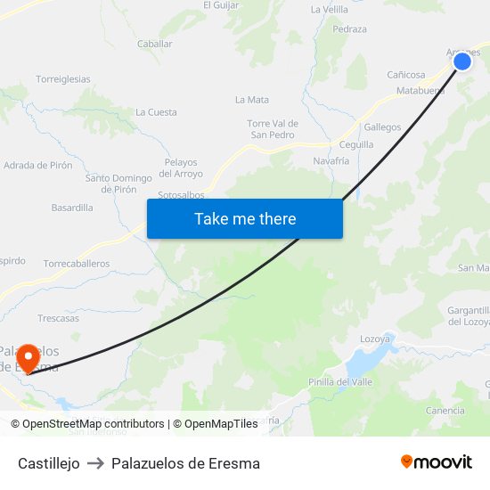 Castillejo to Palazuelos de Eresma map