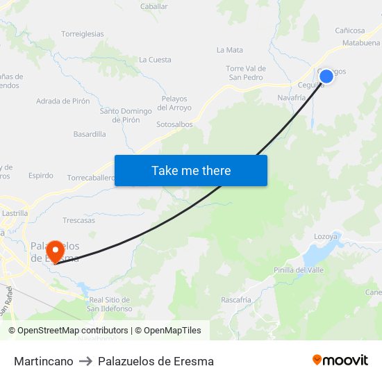 Martincano to Palazuelos de Eresma map
