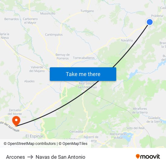 Arcones to Navas de San Antonio map