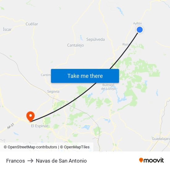 Francos to Navas de San Antonio map