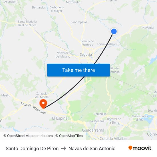 Santo Domingo De Pirón to Navas de San Antonio map