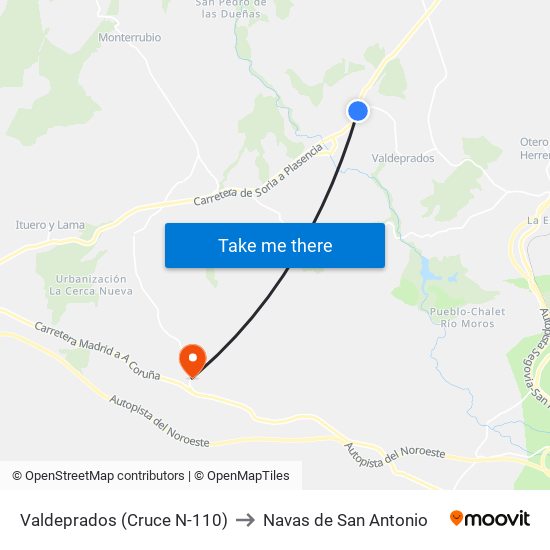 Valdeprados (Cruce N-110) to Navas de San Antonio map