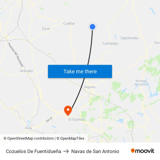 Cozuelos De Fuentidueña to Navas de San Antonio map