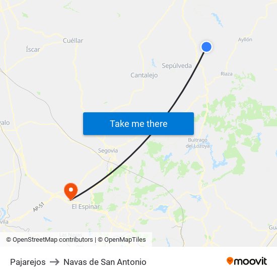 Pajarejos to Navas de San Antonio map