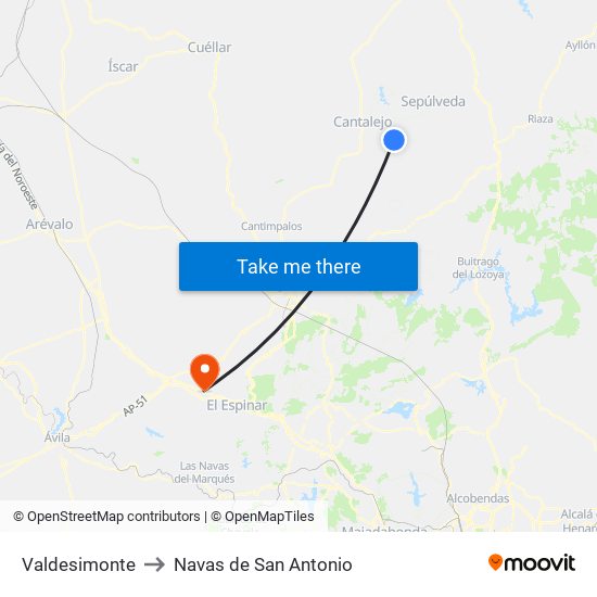 Valdesimonte to Navas de San Antonio map