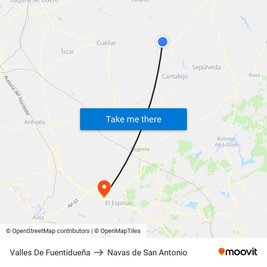 Valles De Fuentidueña to Navas de San Antonio map