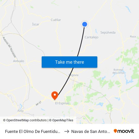 Fuente El Olmo De Fuentidueña to Navas de San Antonio map