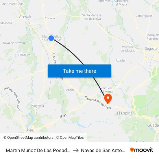 Martín Muñoz De Las Posadas to Navas de San Antonio map