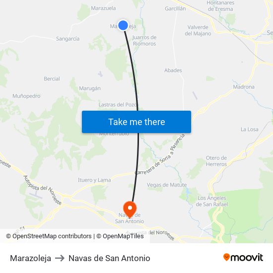 Marazoleja to Navas de San Antonio map