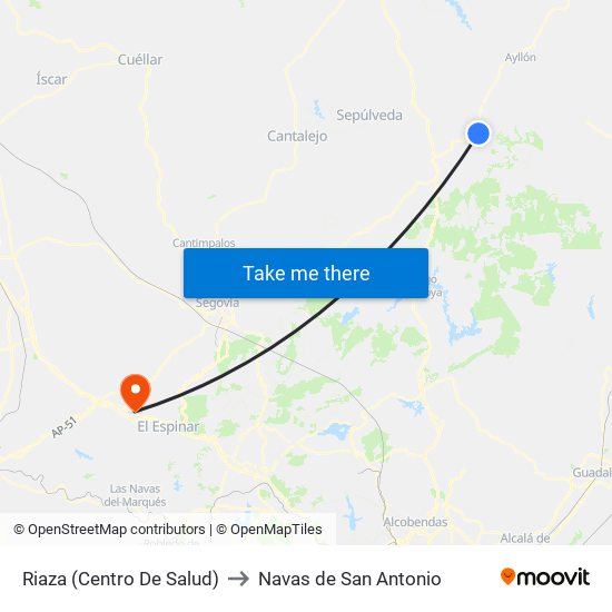 Riaza (Centro De Salud) to Navas de San Antonio map