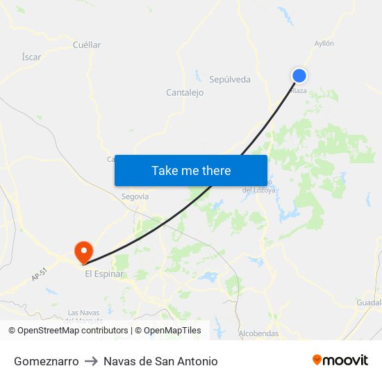 Gomeznarro to Navas de San Antonio map