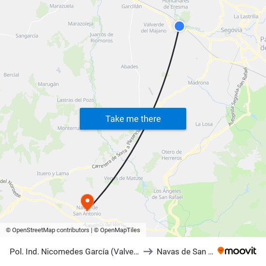 Pol. Ind. Nicomedes García (Valverde Del Majano) to Navas de San Antonio map