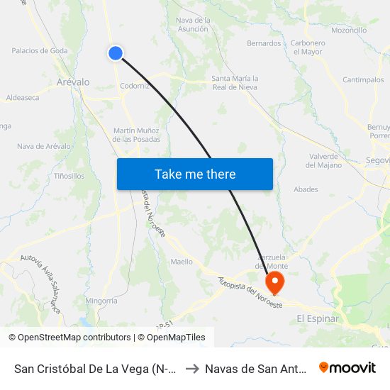 San Cristóbal De La Vega (N-601) to Navas de San Antonio map