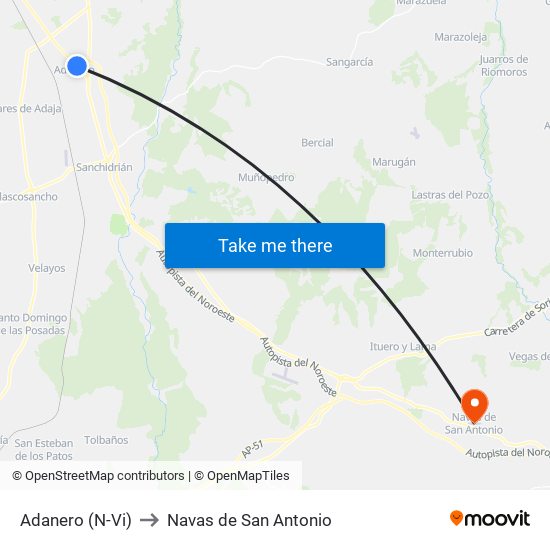 Adanero (N-Vi) to Navas de San Antonio map