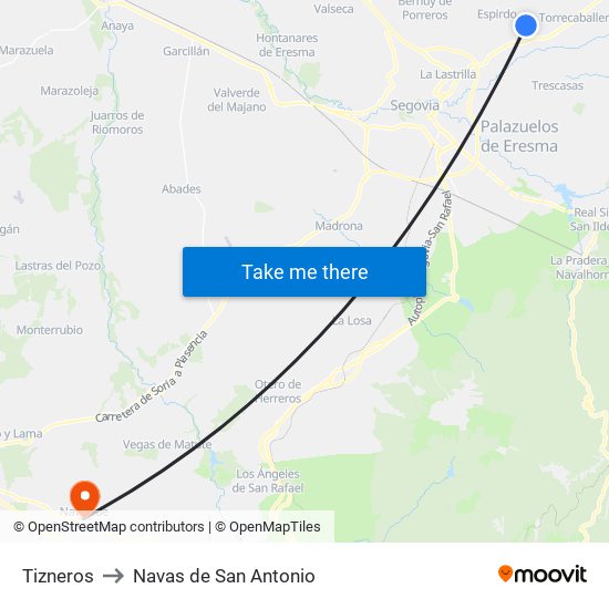 Tizneros to Navas de San Antonio map