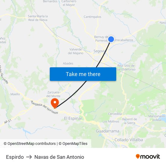 Espirdo to Navas de San Antonio map