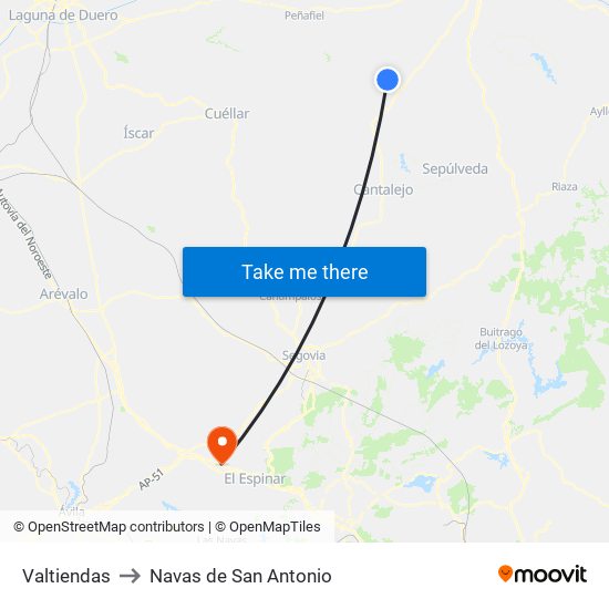 Valtiendas to Navas de San Antonio map