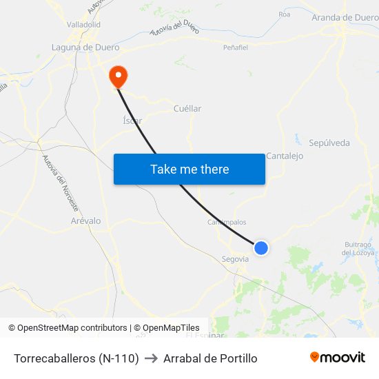 Torrecaballeros (N-110) to Arrabal de Portillo map