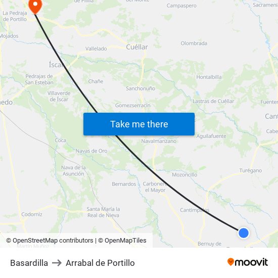 Basardilla to Arrabal de Portillo map