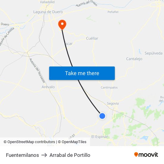 Fuentemilanos to Arrabal de Portillo map