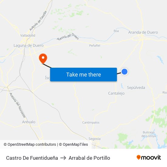Castro De Fuentidueña to Arrabal de Portillo map