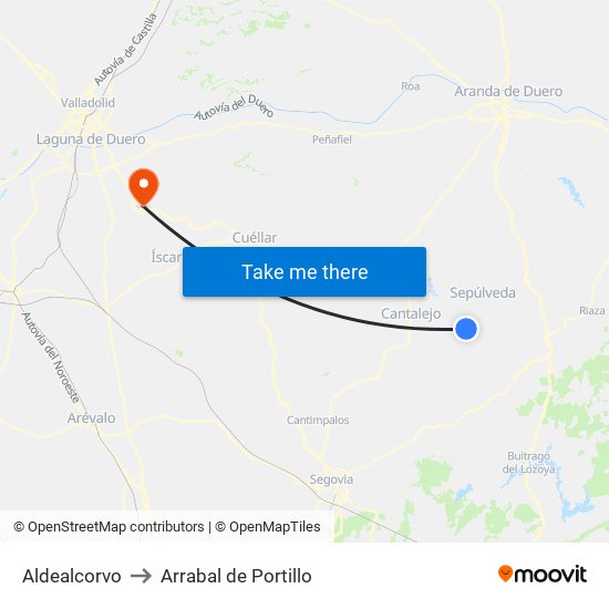 Aldealcorvo to Arrabal de Portillo map