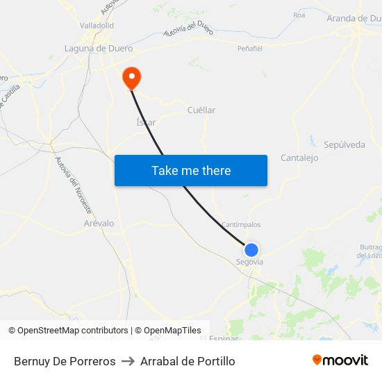 Bernuy De Porreros to Arrabal de Portillo map