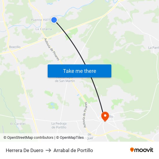 Herrera De Duero to Arrabal de Portillo map