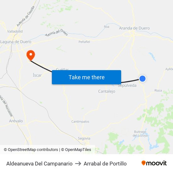Aldeanueva Del Campanario to Arrabal de Portillo map