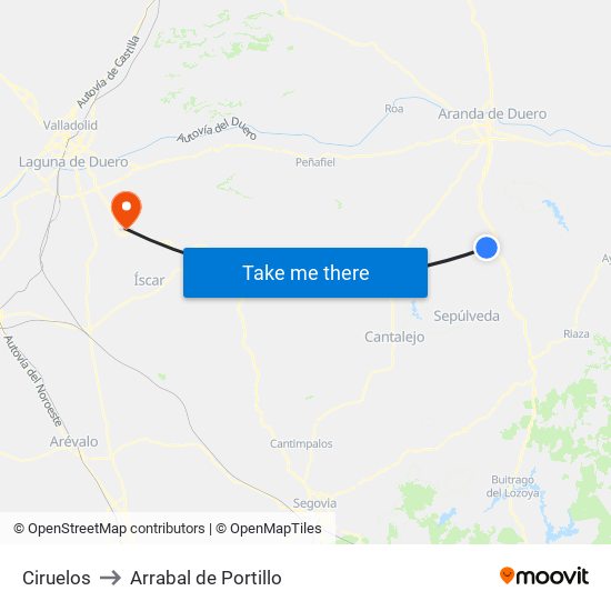 Ciruelos to Arrabal de Portillo map