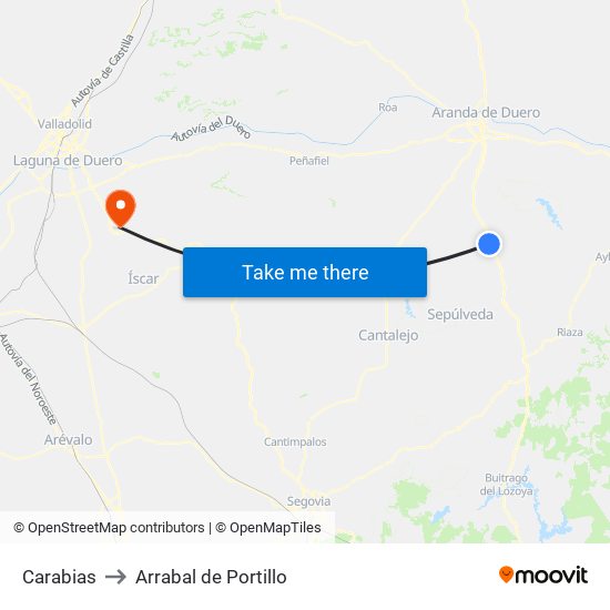 Carabias to Arrabal de Portillo map