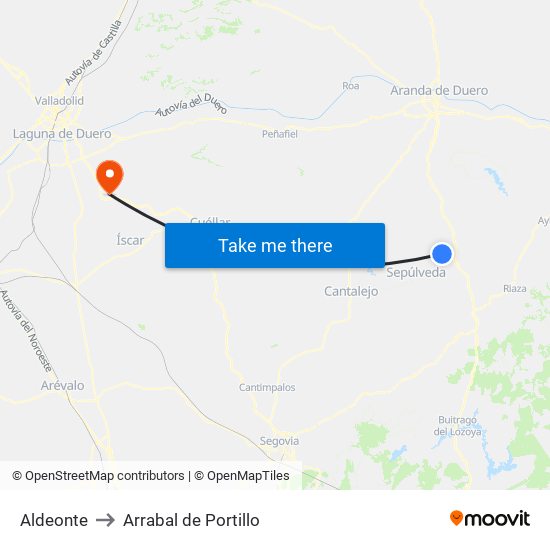 Aldeonte to Arrabal de Portillo map