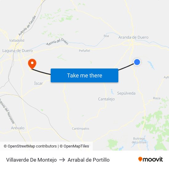 Villaverde De Montejo to Arrabal de Portillo map