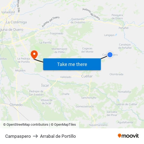 Campaspero to Arrabal de Portillo map