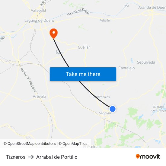 Tizneros to Arrabal de Portillo map