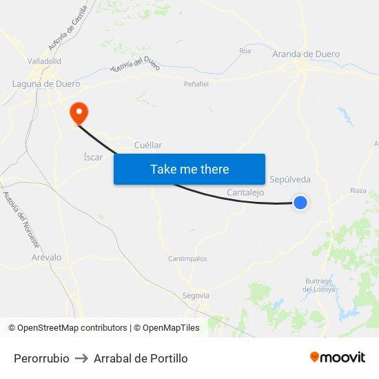 Perorrubio to Arrabal de Portillo map