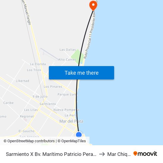 Sarmiento X Bv. Marítimo Patricio Peralta Ramos to Mar Chiquita map