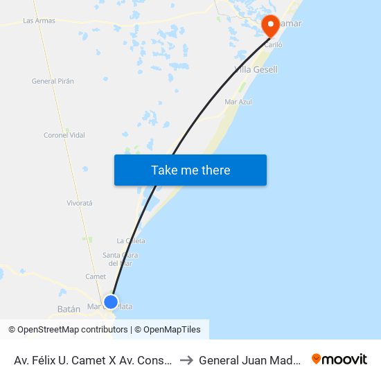 Av. Félix U. Camet X Av. Constitución to General Juan Madariaga map