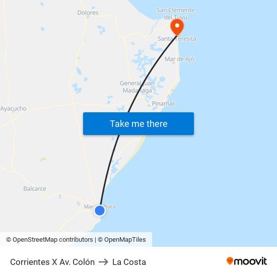 Corrientes X Av. Colón to La Costa map