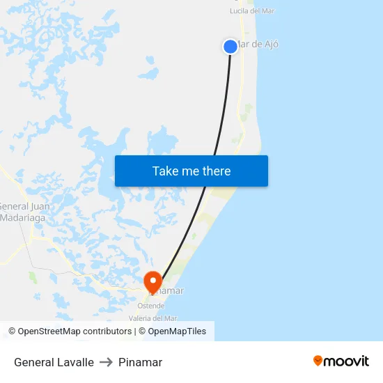 General Lavalle to Pinamar map