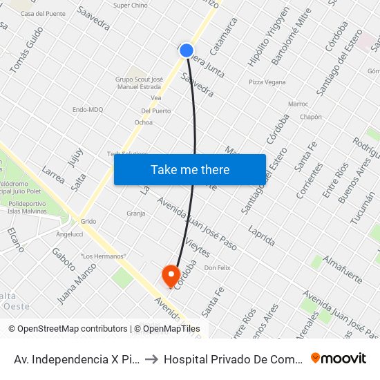 Av. Independencia X Pimera Junta to Hospital Privado De Comunidad (Hpc) map