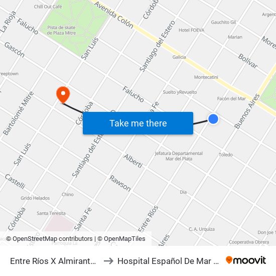 Entre Ríos X Almirante Brown to Hospital Español De Mar Del Plata map