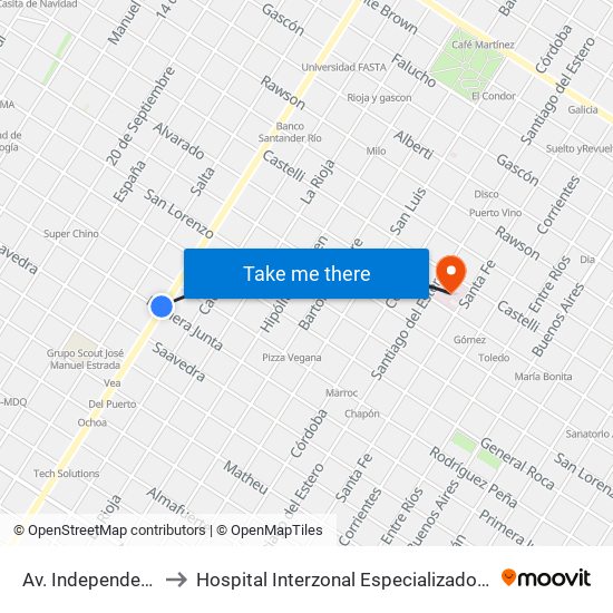 Av. Independencia X Pimera Junta to Hospital Interzonal Especializado Materno Infantil “Don Victorio Tetamanti” map