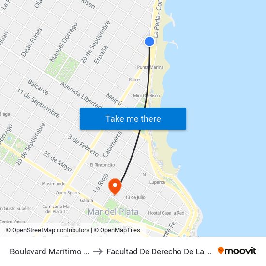 Boulevard Marítimo Patricio Peralta Ramos X Brandsen to Facultad De Derecho De La Universidad Nacional De Mar Del Plata (Unmdp) map