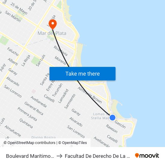 Boulevard Marítimo Patricio Peralta Ramos X Urquiza to Facultad De Derecho De La Universidad Nacional De Mar Del Plata (Unmdp) map