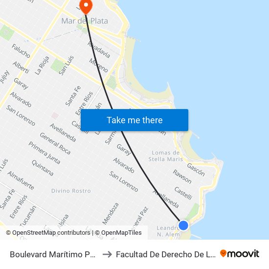 Boulevard Marítimo Patricio Peralta Ramos X Julio Argentino Roca to Facultad De Derecho De La Universidad Nacional De Mar Del Plata (Unmdp) map