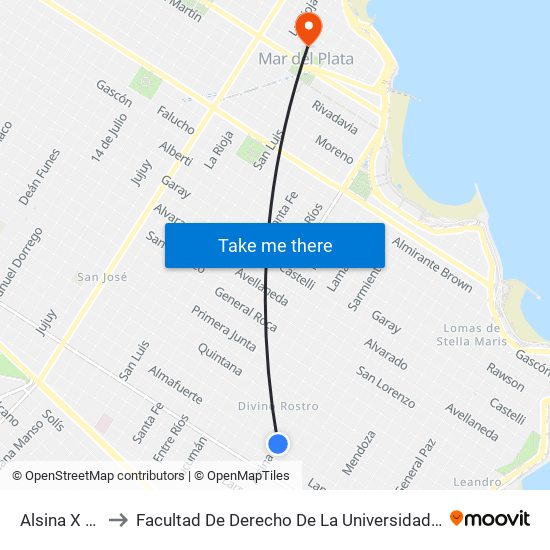 Alsina X Almafuerte to Facultad De Derecho De La Universidad Nacional De Mar Del Plata (Unmdp) map