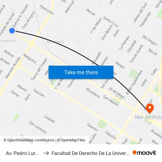Av. Pedro Luro X Gamal A. Nasser to Facultad De Derecho De La Universidad Nacional De Mar Del Plata (Unmdp) map