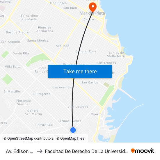 Av. Édison X Arana Y Goiri to Facultad De Derecho De La Universidad Nacional De Mar Del Plata (Unmdp) map