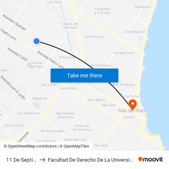 11 De Septiembre X Tandil to Facultad De Derecho De La Universidad Nacional De Mar Del Plata (Unmdp) map